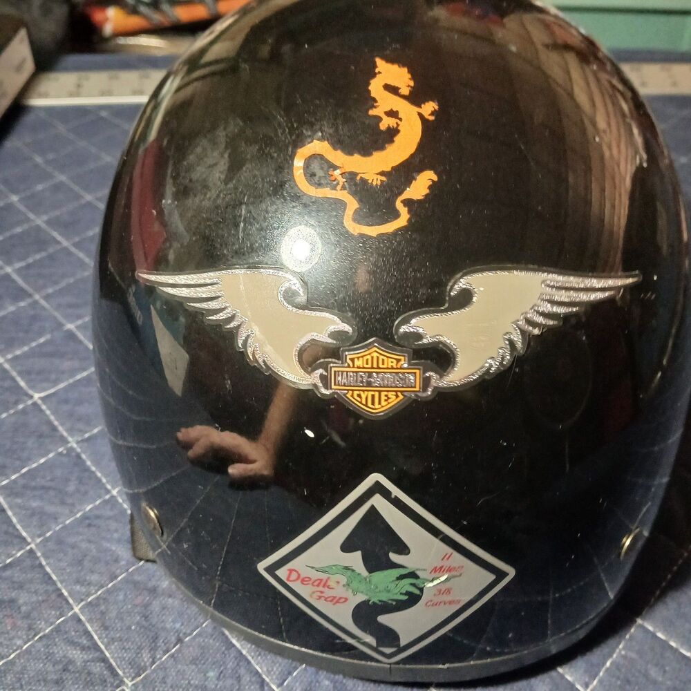 Harley Davidson Motorcycles Half Helmet Eagle XS Dot Black Orange Yellow